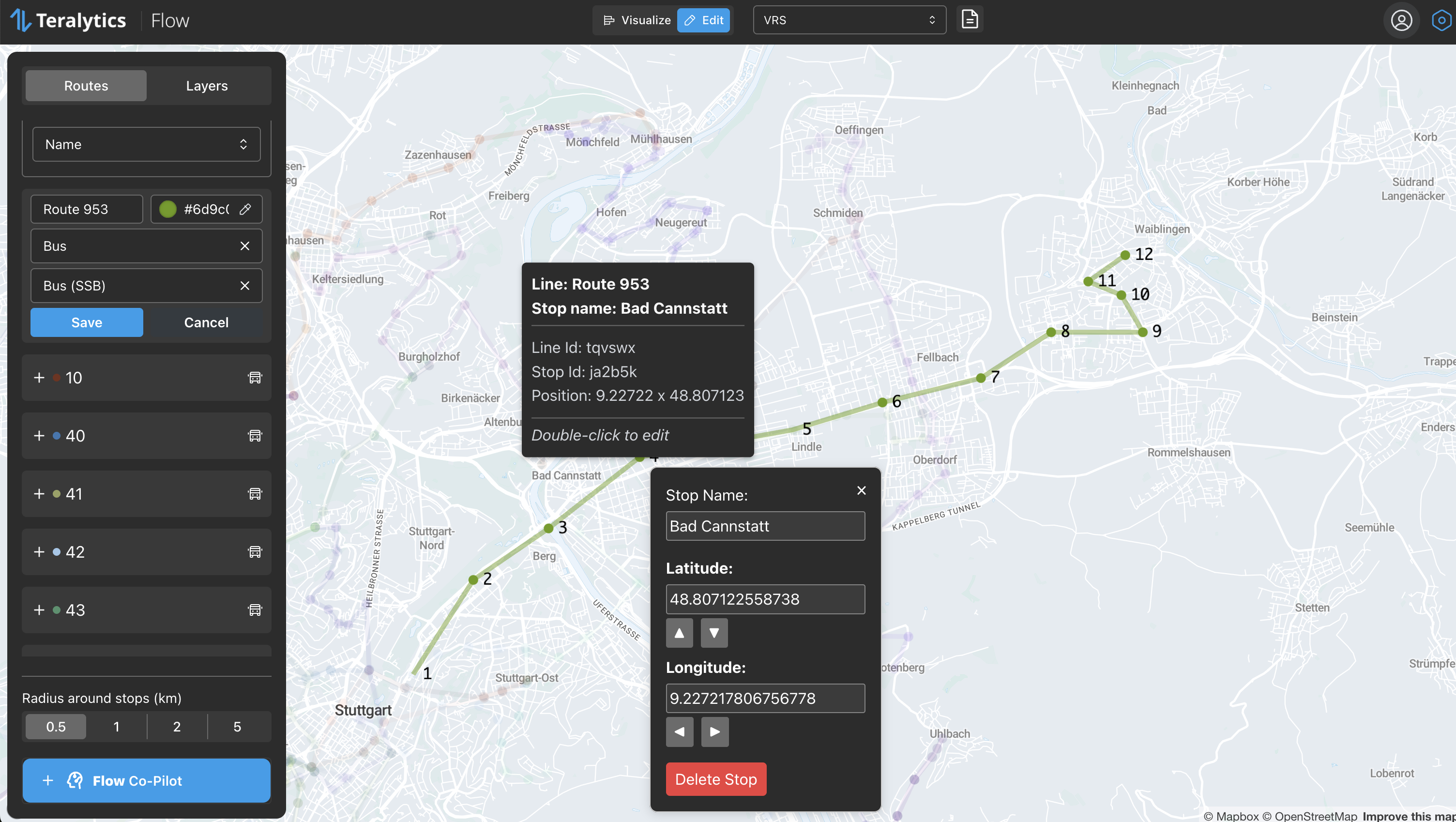 Flow transit line editing